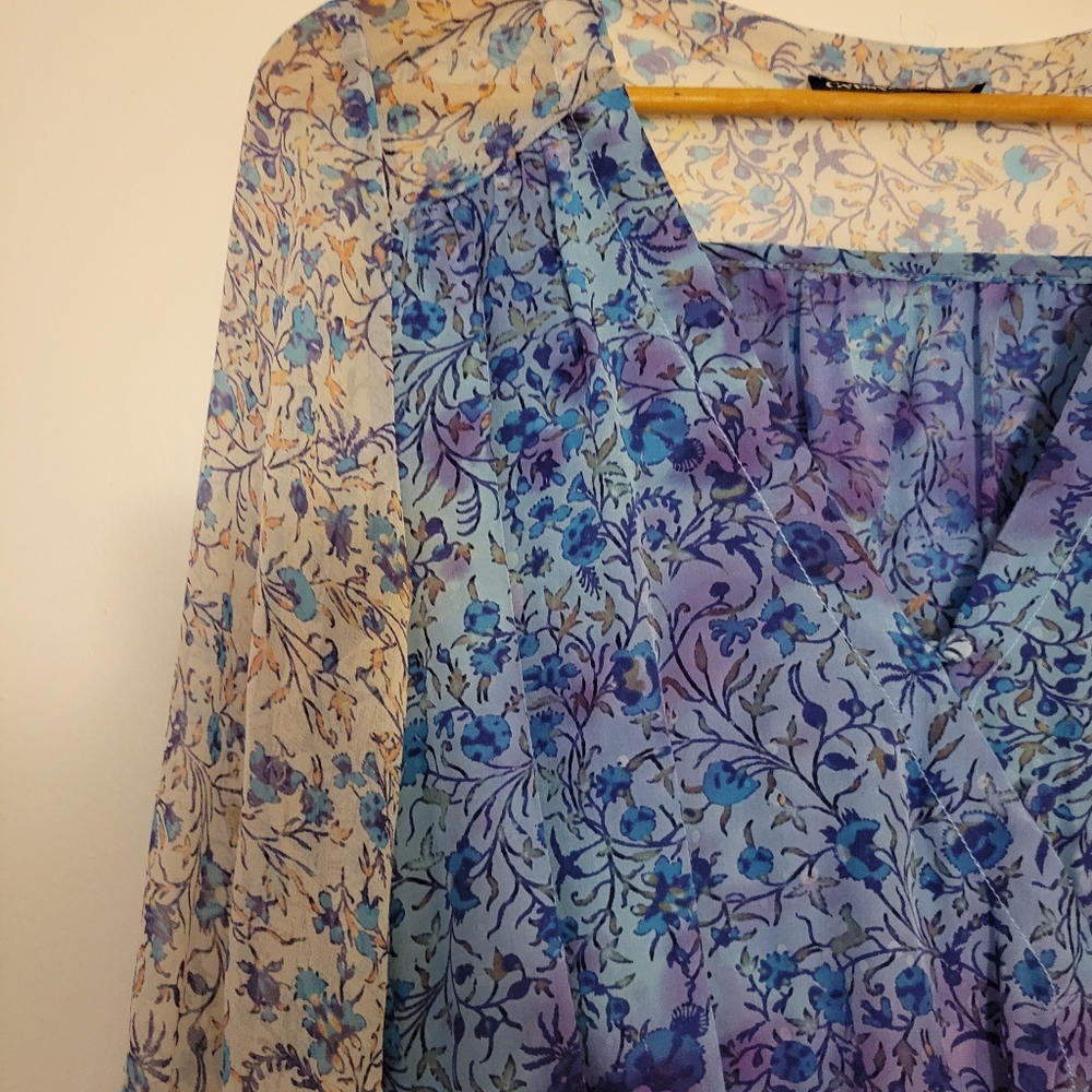 Gypsy 05 Floral Long Sleeve 100% Silk Blue Romper Size Small - Picture 7 of 16